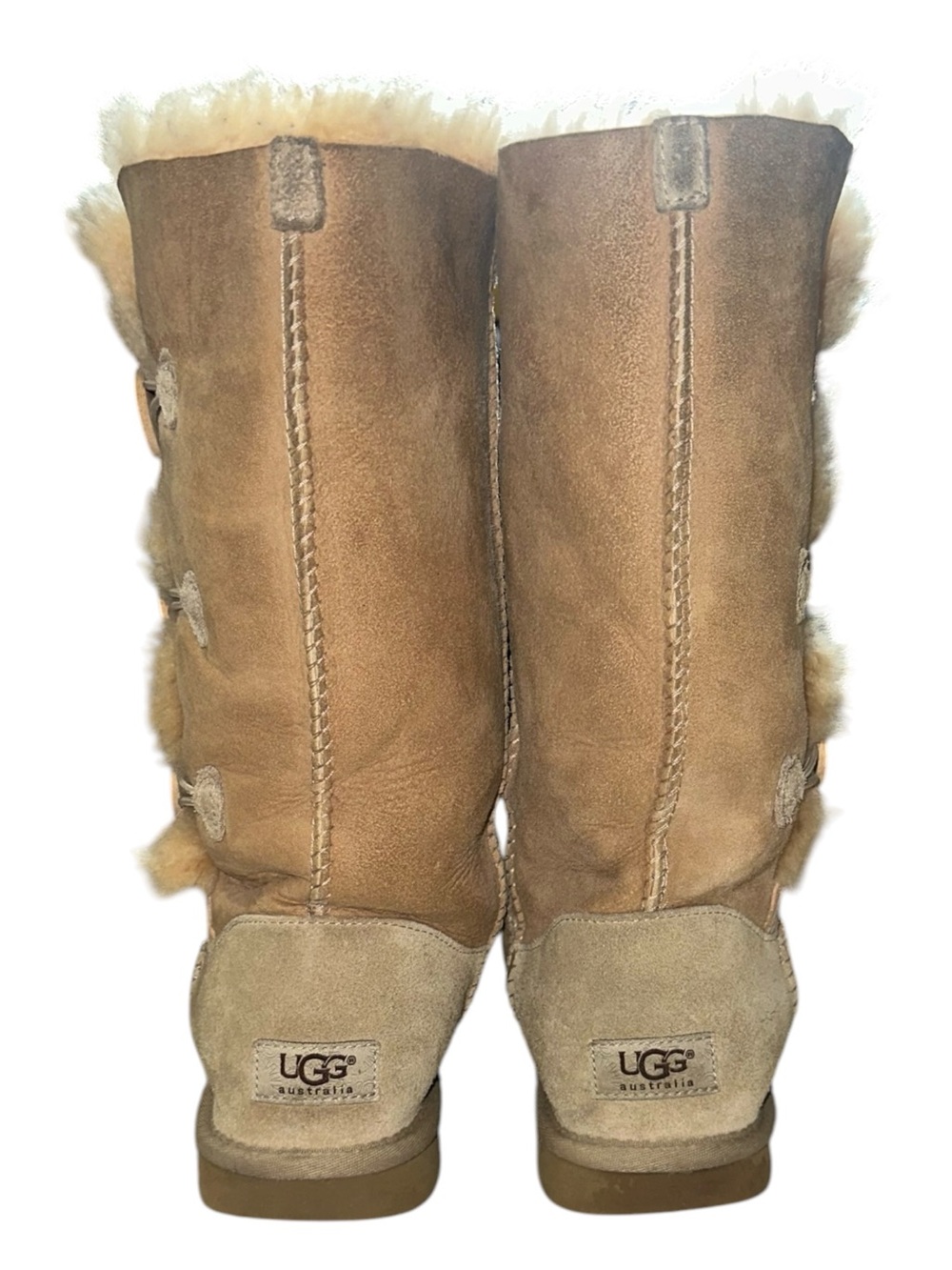 UGG Bailey Button Triplet Boots Three Signature Wooden Logo Buttons Natural Sz 7 - Picture 7 of 9